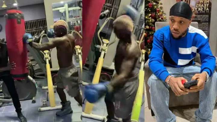 "Charles go dey shake now" - Reactions as Portable goes frenzy on a boxing bag as he trains against his match with Charles Okocha